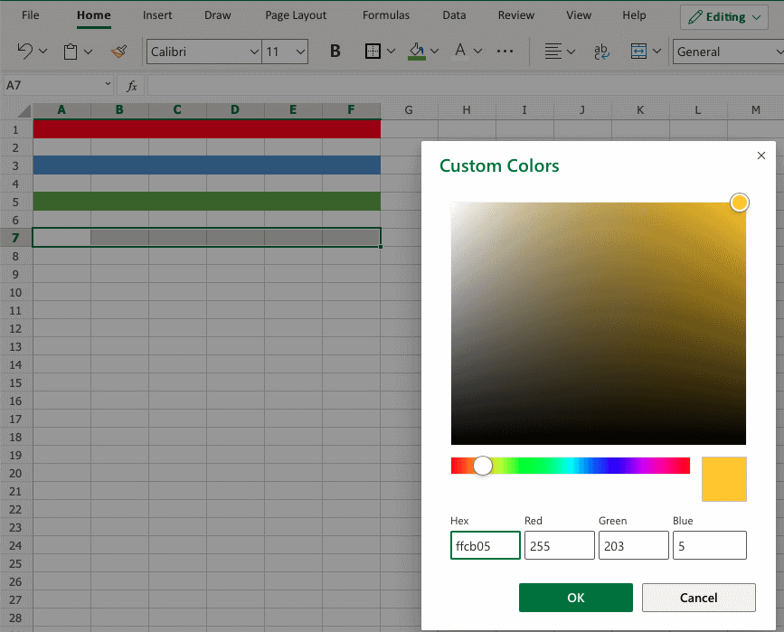 Excel格式化颜色