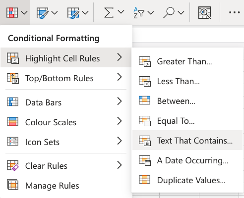 Excel突出显示单元格规则:包含的文本