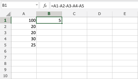 Excel减法运算符