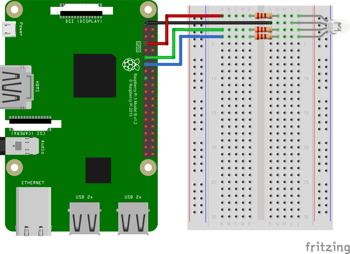 树莓派(Raspberry Pi) 3 带实验电路板,RGB LED共阳极