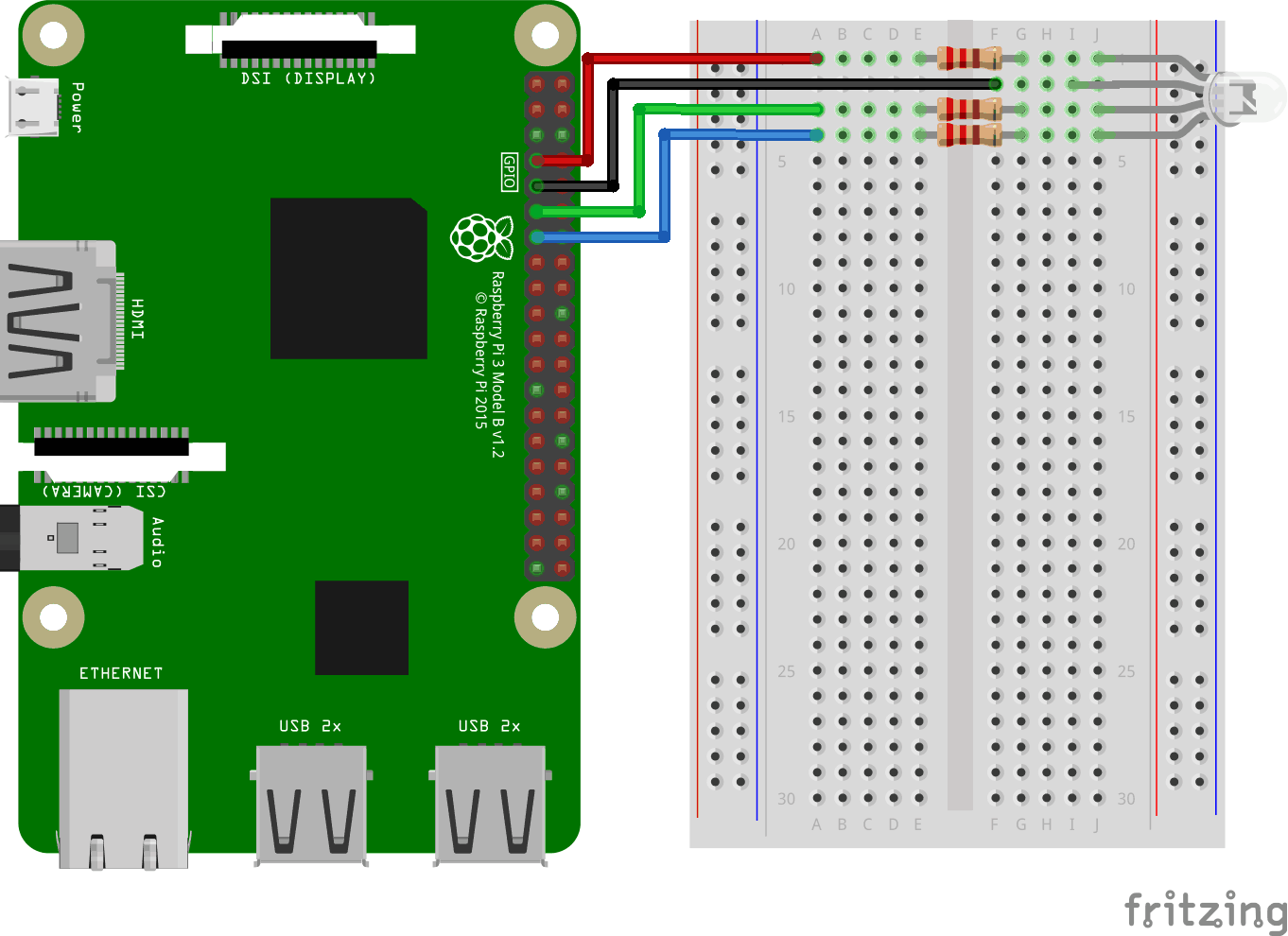 树莓派(Raspberry Pi) 3 带实验电路板,RGB LED共阴极